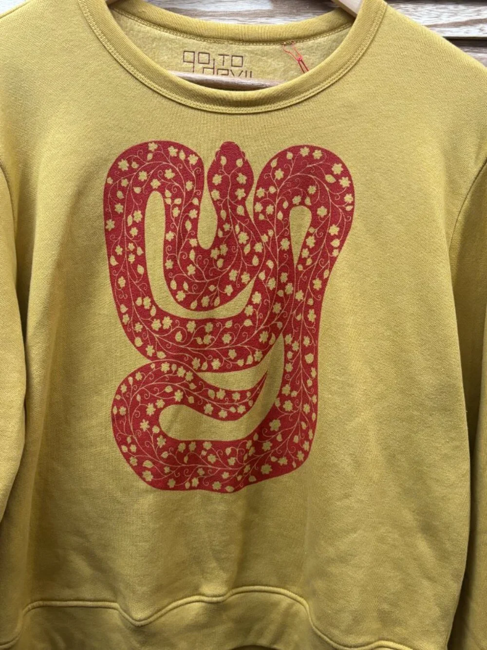 NWT Go To The Devil "Snake" Sweatshirt Mustard Yellow, Asymmetrical Sleeve, XL - Picture 4 of 7